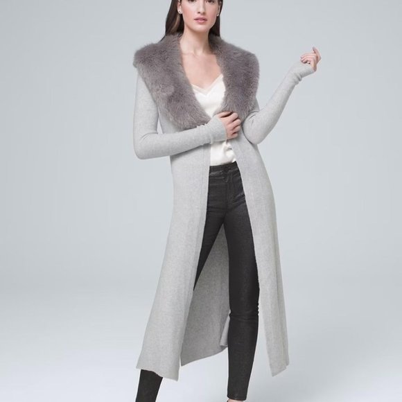 White House Black Market Sweaters White House Black Market Faux Fur Collar Sweater Duster M